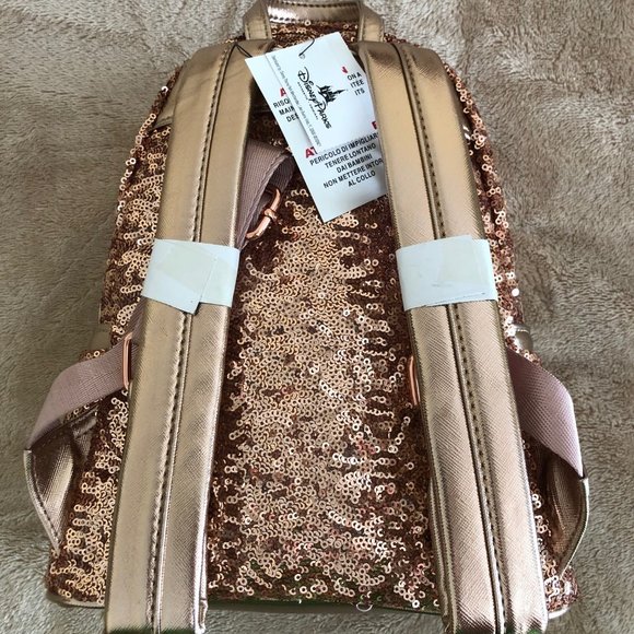 NWT Loungefly Disney Minnie Rose Gold Pink Sequin Mini Backpack Rare Heart Logo - Picture 3 of 8